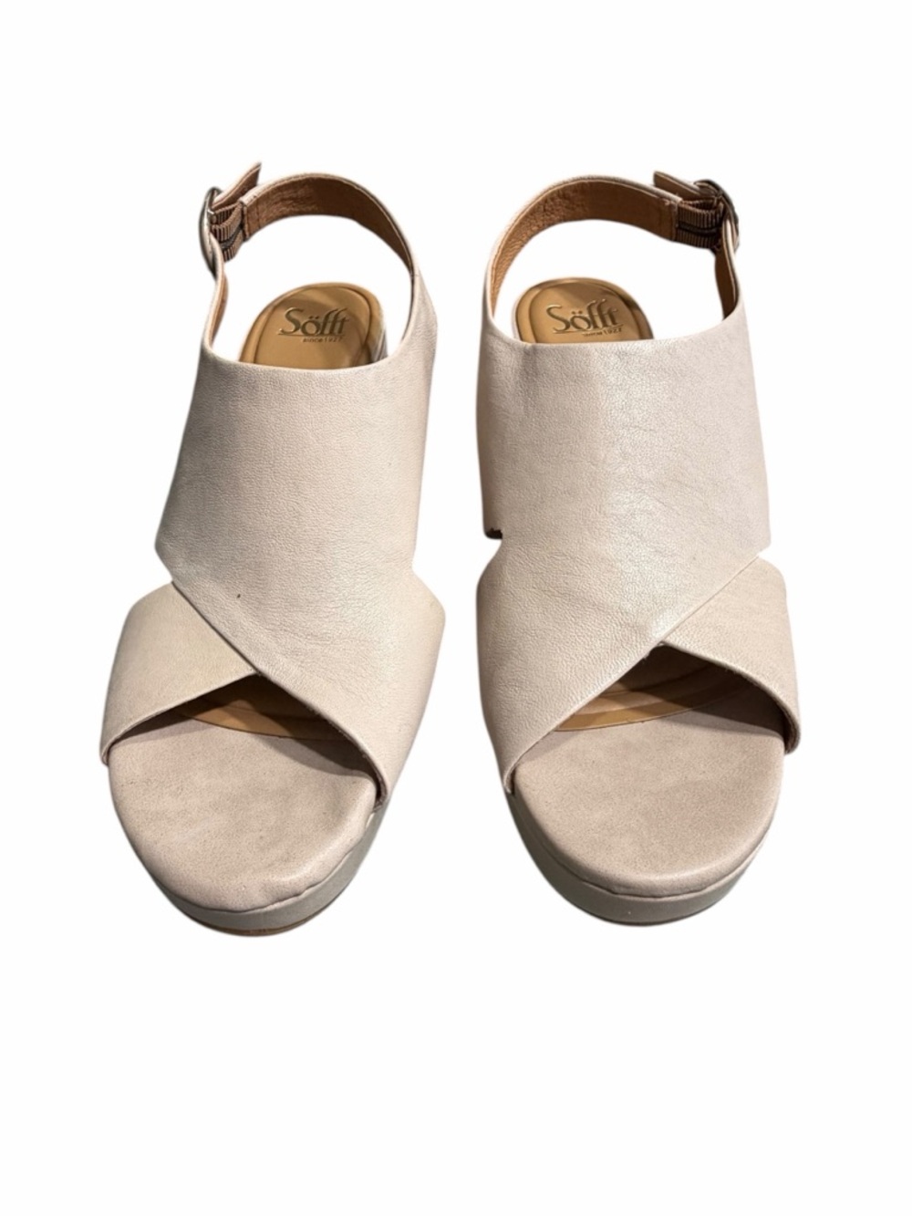 Sofft Light Cream Cross-Front Slingback Wedge Sandals
